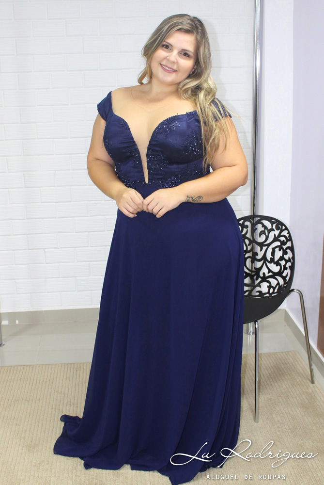 vestido de festa plus size azul royal